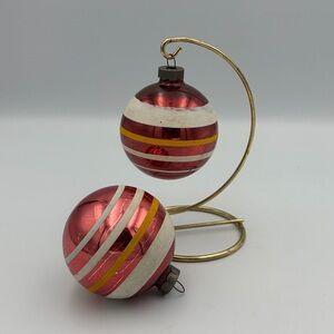 2 Vintage Shiny Brite Mercury Glass Striped Christmas Ornaments 1940's-1950's